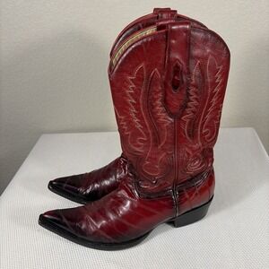 LOS ALTOS MEN BURGUNDY GENUINE EEL WESTERN COWBOY BOOT Size 8.5 (EE+)